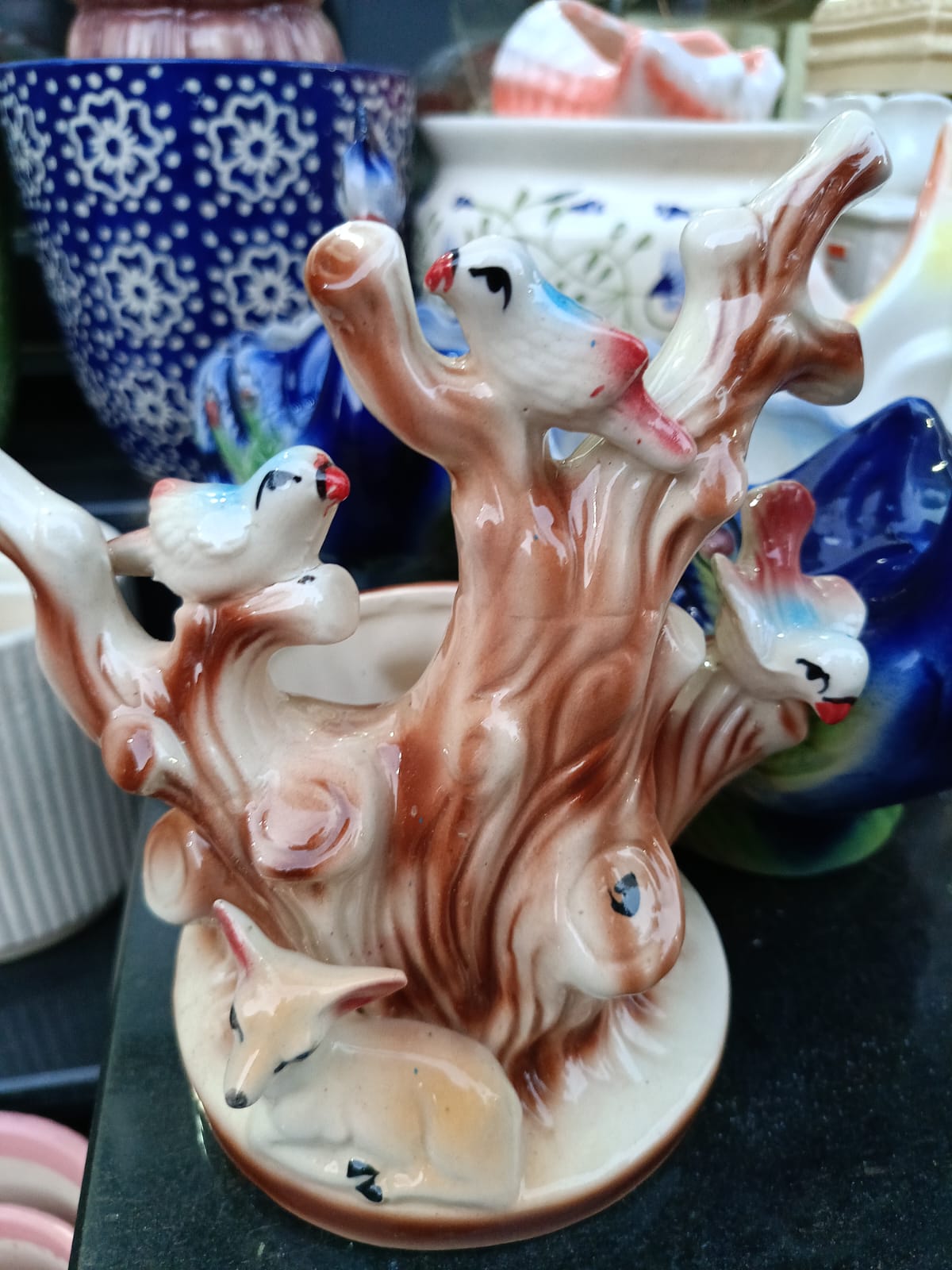 Deer Birds with Tree Ceramic Pot