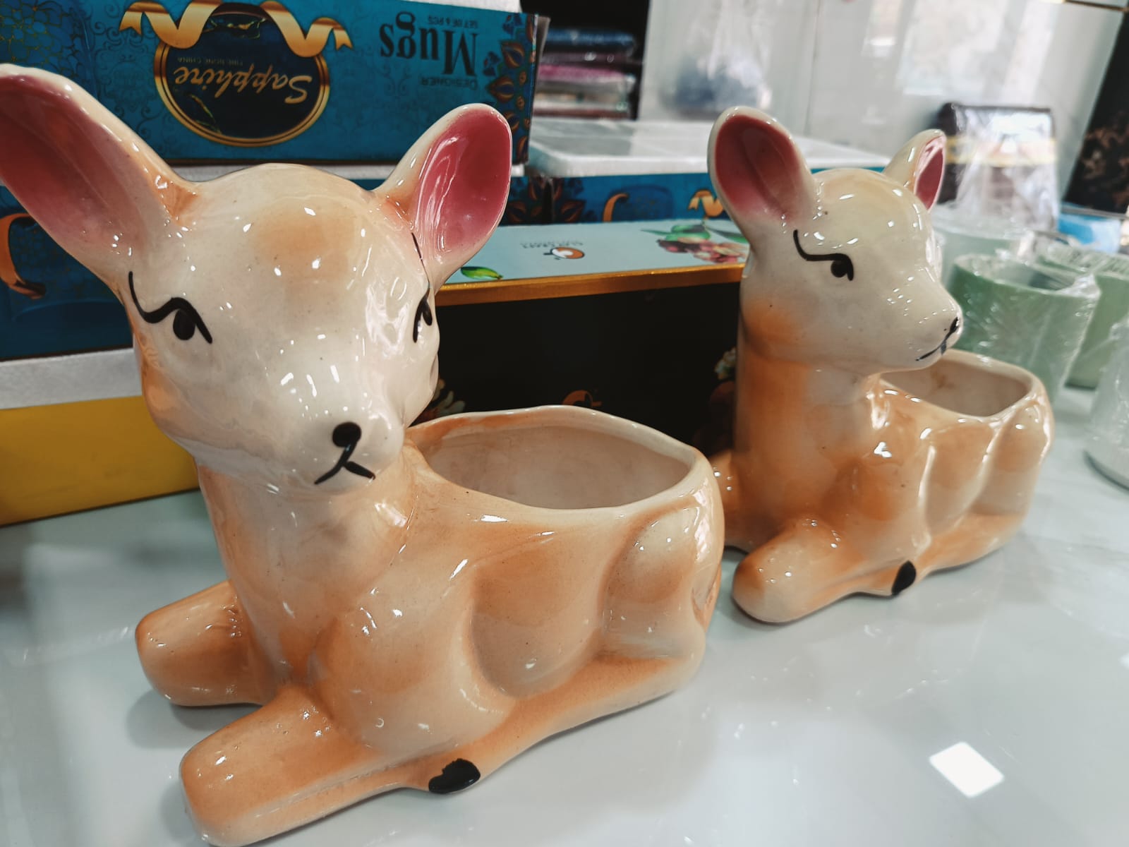 Cute Deer in Sitting Positions Ceramic Pot
